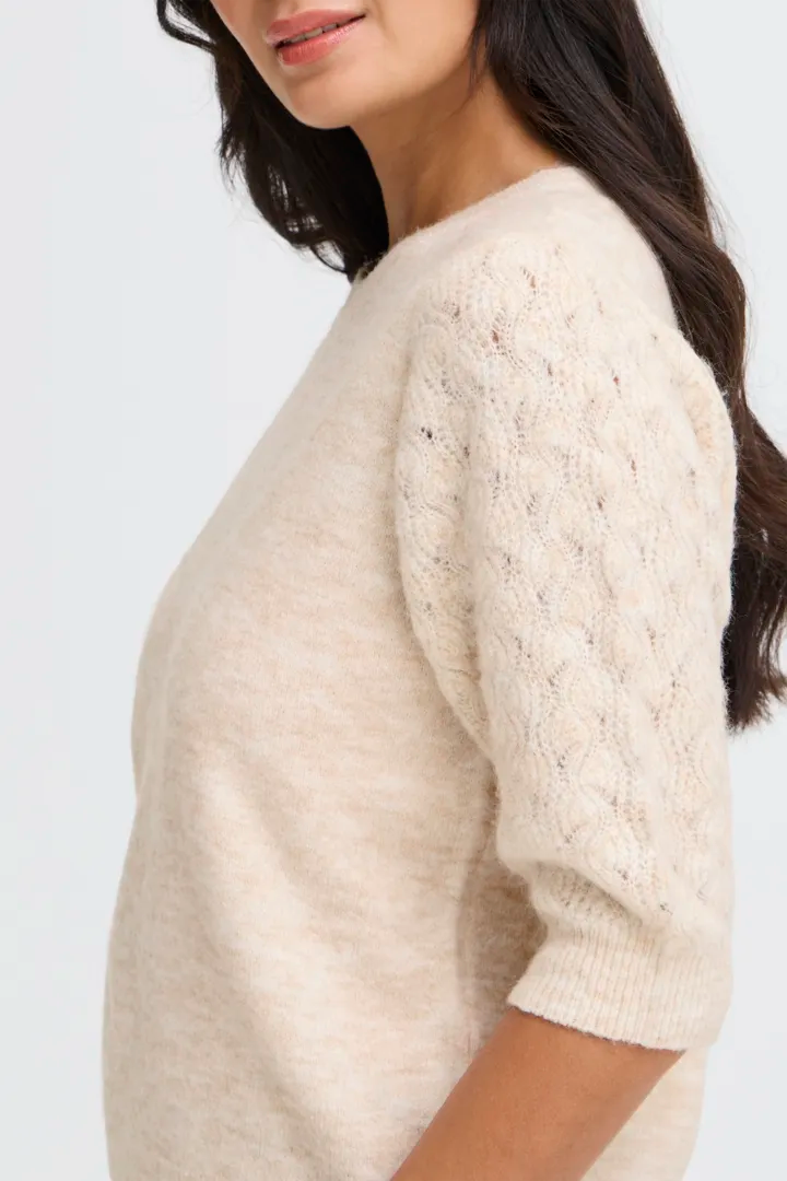 Kanva Short Sleeve Knit with crochet sleeve detail