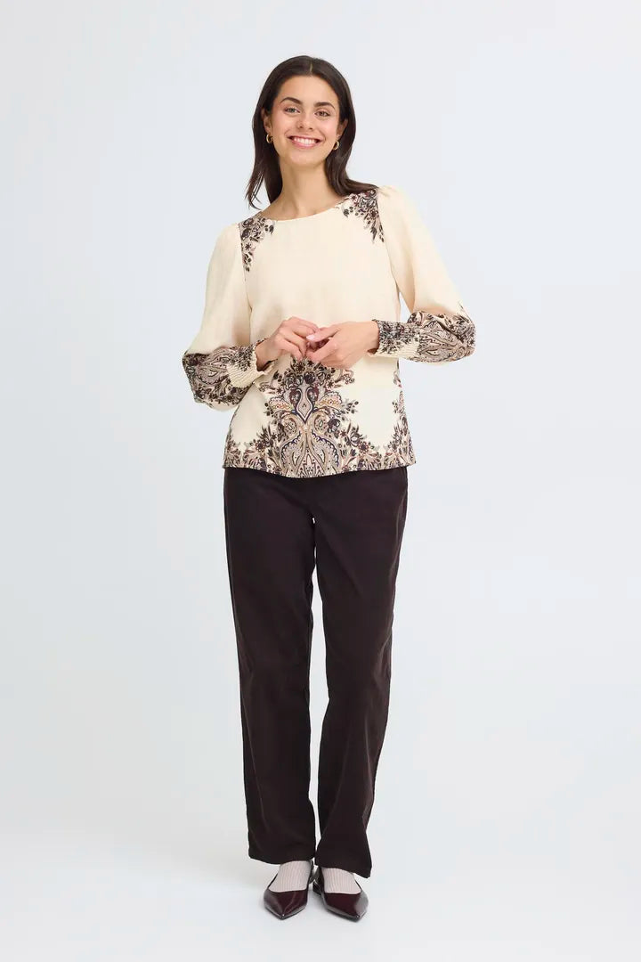 Fransa Baroque print blouse in Black or cream 20617327