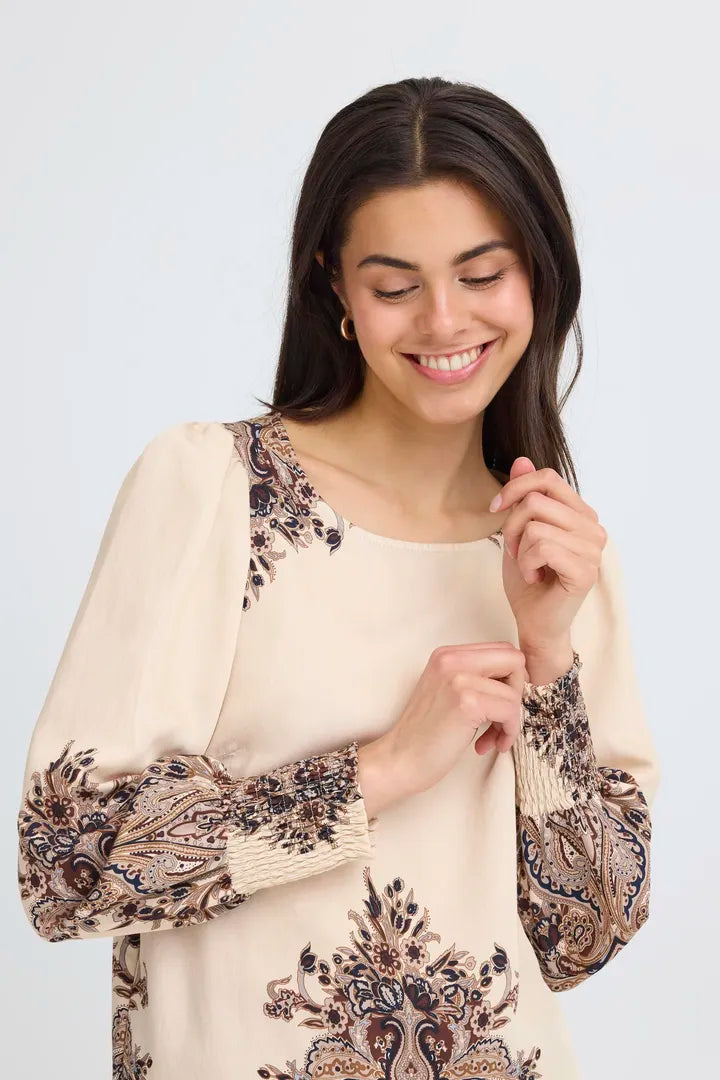 Fransa Baroque print blouse in Black or cream 20617327