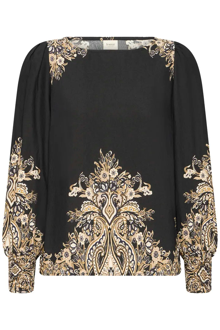 Fransa Baroque print blouse in Black or cream 20617327
