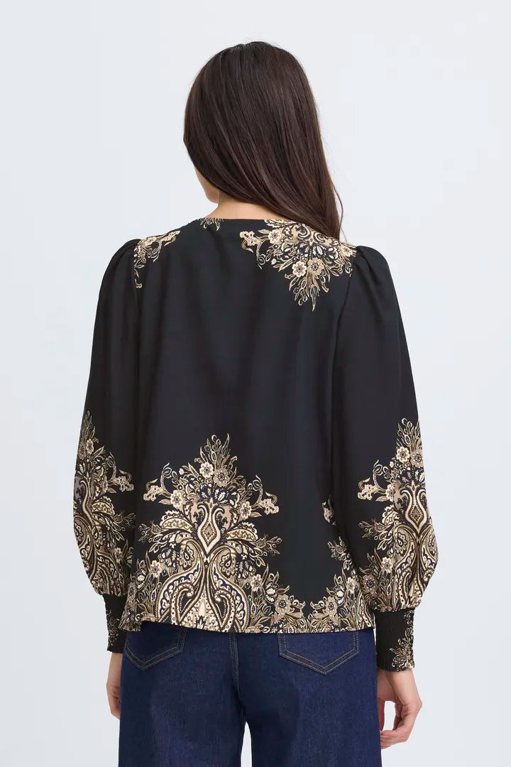 Fransa Baroque print blouse in Black or cream 20617327