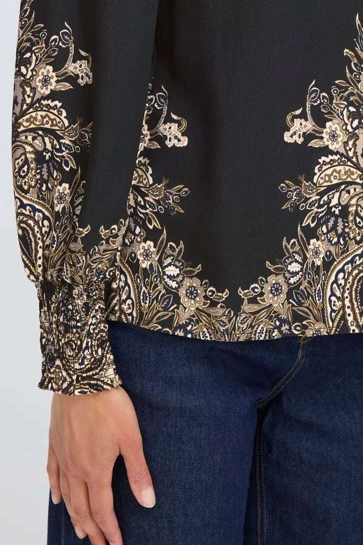 Fransa Baroque print blouse in Black or cream 20617327