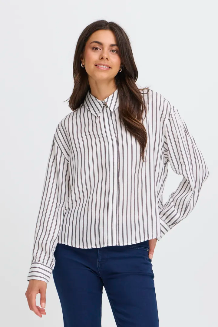 Fransa Top with Collar and Gold Button Detail. Fudge 20617097