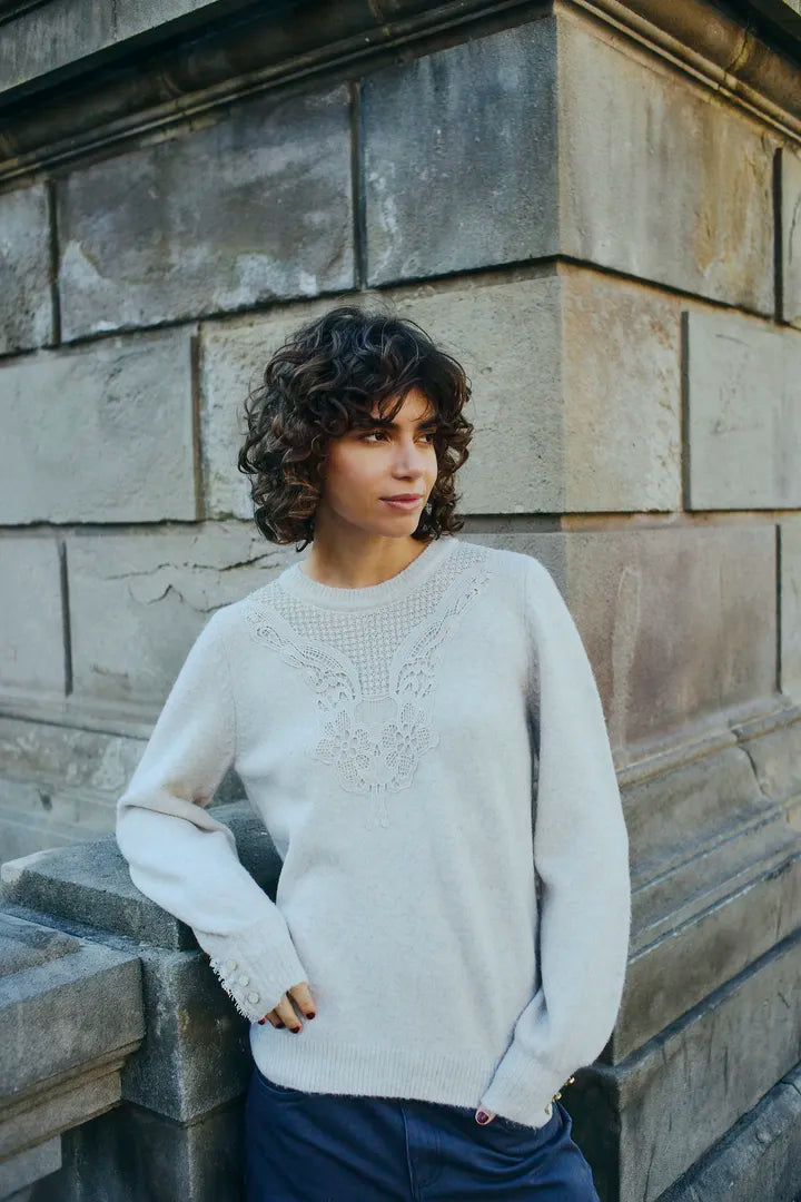 Fransa Ellen Knit Jumper with pretty lace detail 20617083