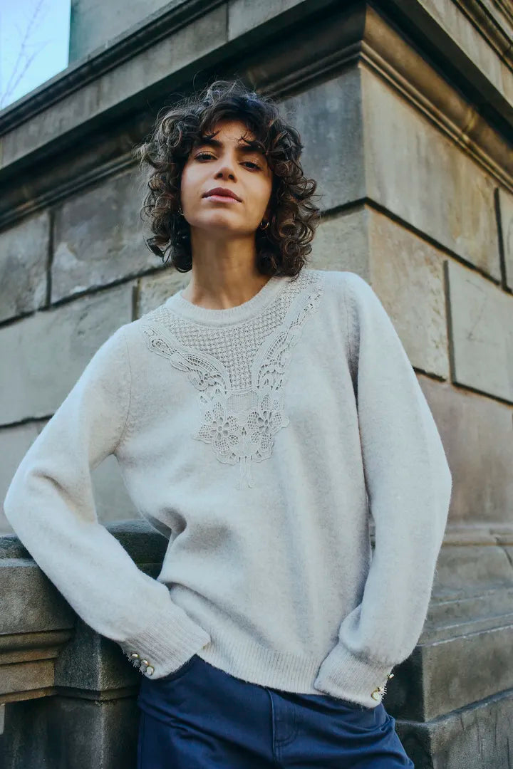 Fransa Ellen Knit Jumper with pretty lace detail 20617083