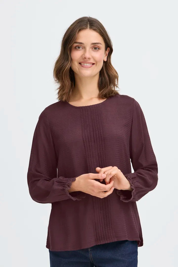 Fransa Roundneck blouse with lace cuff detail in Fudge or Black 20617375