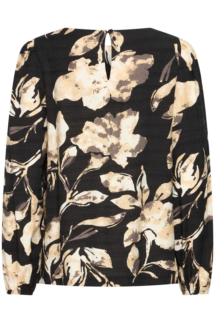 Fransa Vintage Print round neck blouse in Black or Fudge print 20617195