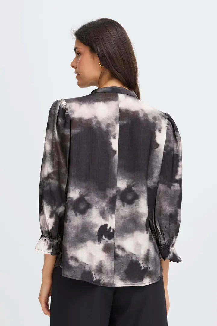 Fransa Blurred print V Neck Blouse