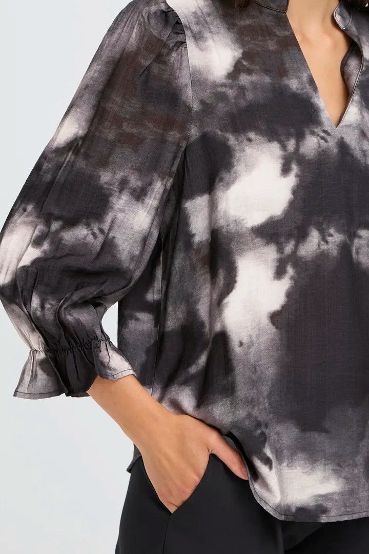 Fransa Blurred print V Neck Blouse
