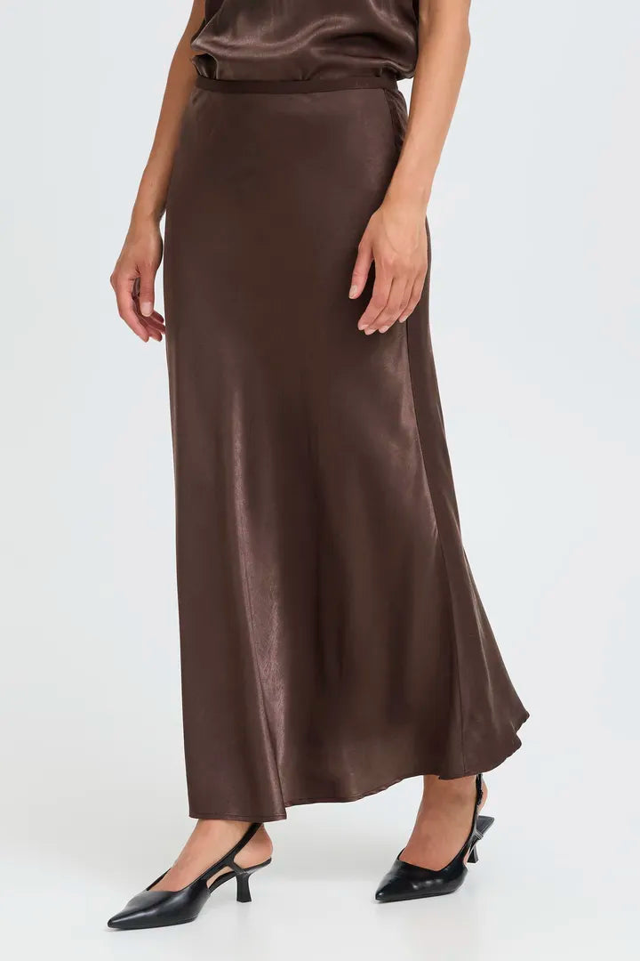 Fransa Satin Maxi skirt in Fudge