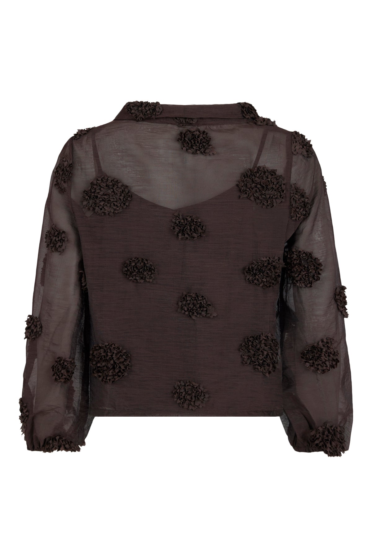 Noen Chiffon top with 3d flower applique in Rich Chocolate Brown 84076