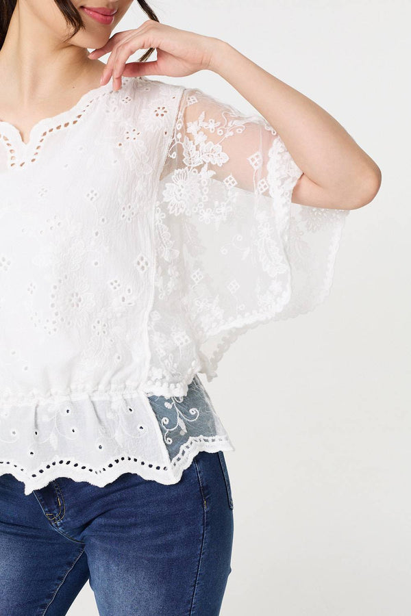 Pretty White cotton peplum top 75703