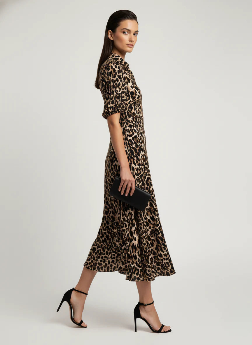 Marc Angelo Jersey Animal Print Short Sleeve Midi Dress