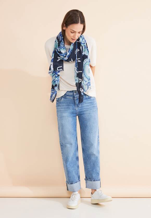 Street One long cotton scarf in blue print 572405
