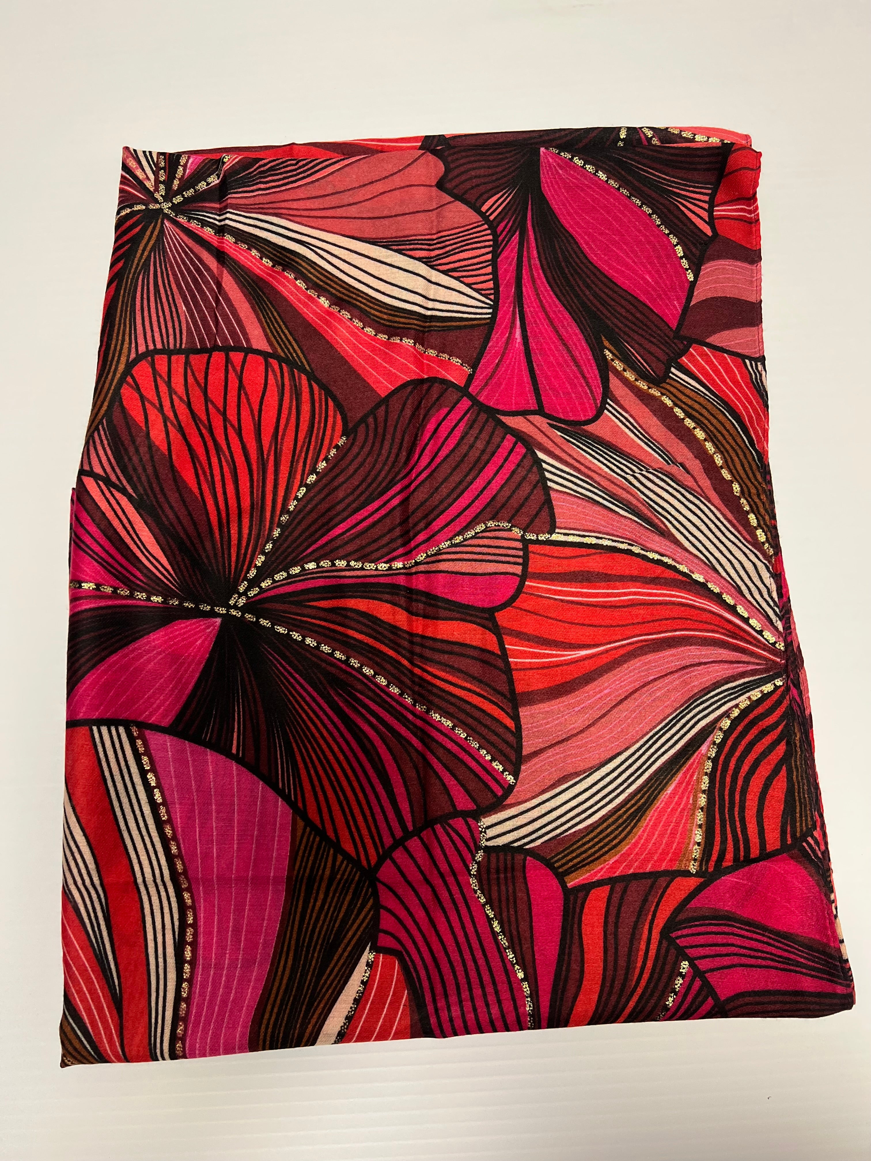 Christmas Gift Box - Red Print long scarf with Black Faux Suede gloves