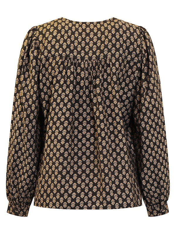 B Copenhagen V Neck Baroque print top in Black/Brown Print 40039
