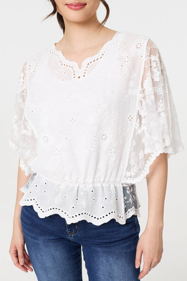 Pretty White cotton peplum top 75703
