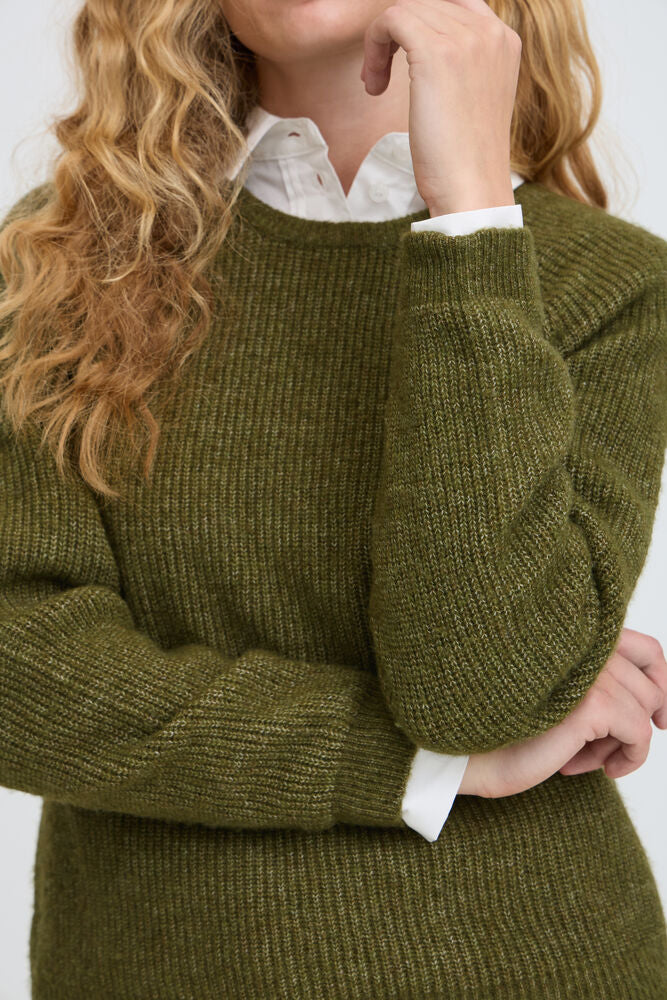 Byoung Round Neck Plain Jumper in Avocado Green 20819114
