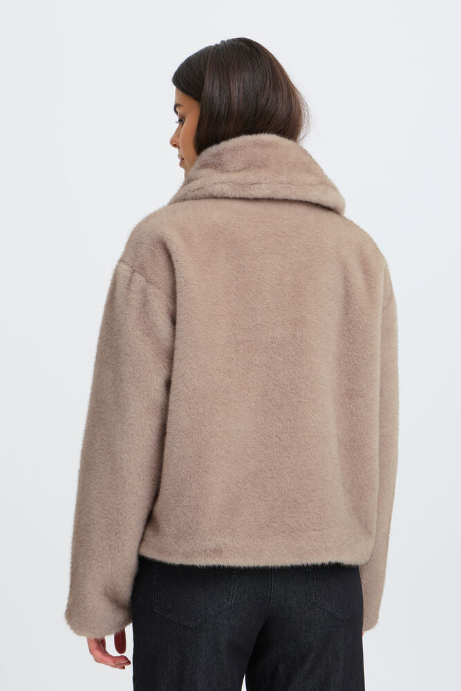 Fransa Doris Short Fur Jacket In Beige Driftwood or chocolate brown 20618549