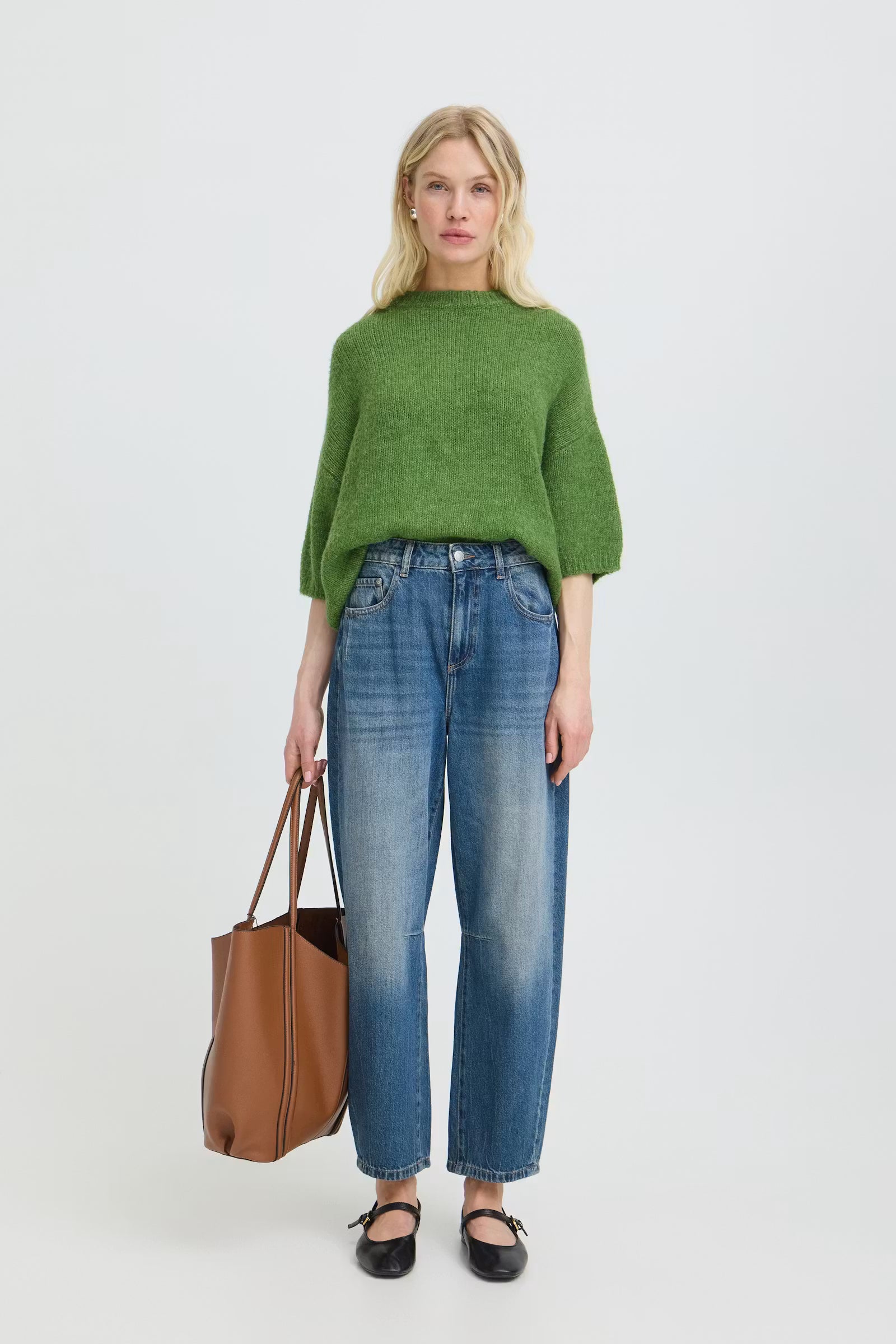 Byoung OTIA Wool Blend 3/4 Sleeve Jumper in Artichoke Green 20818397