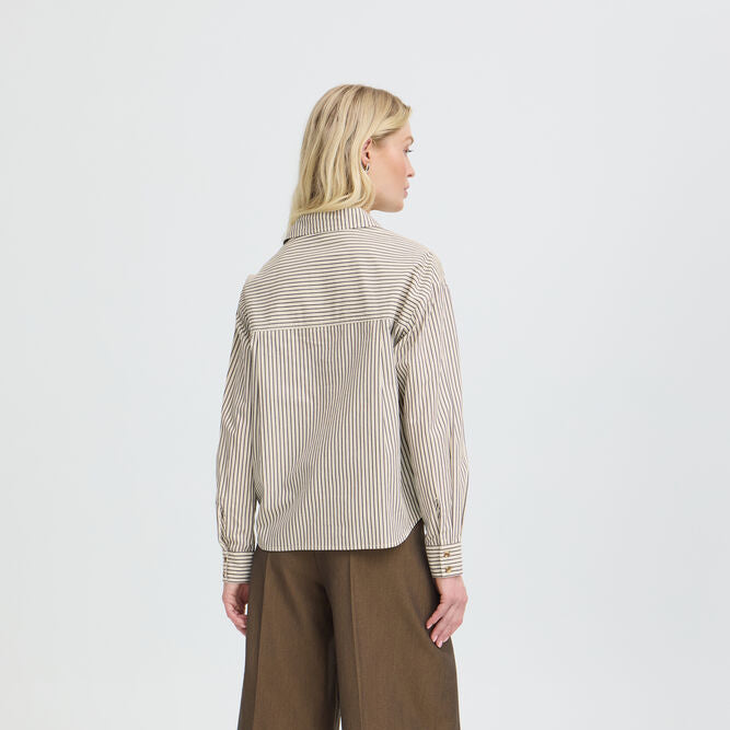 Byoung Cotton Jave stripe shirt with Frill detail 20819225