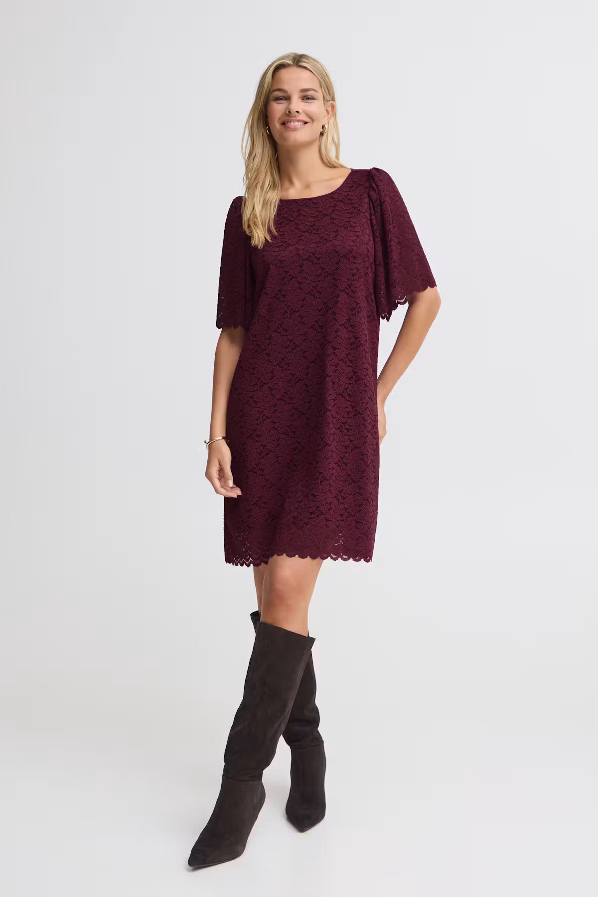 Fransa Lace Shift Dress with Short sleeves 20618439
