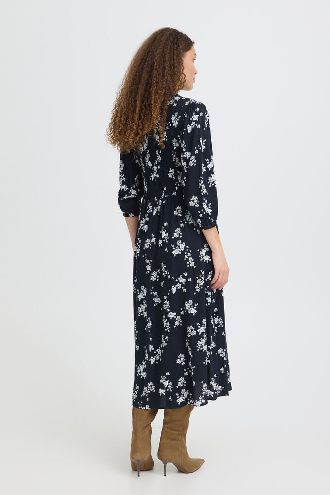 Fransa Navy Printed Midi Dress with 3/4 sleeve 20613512 2026