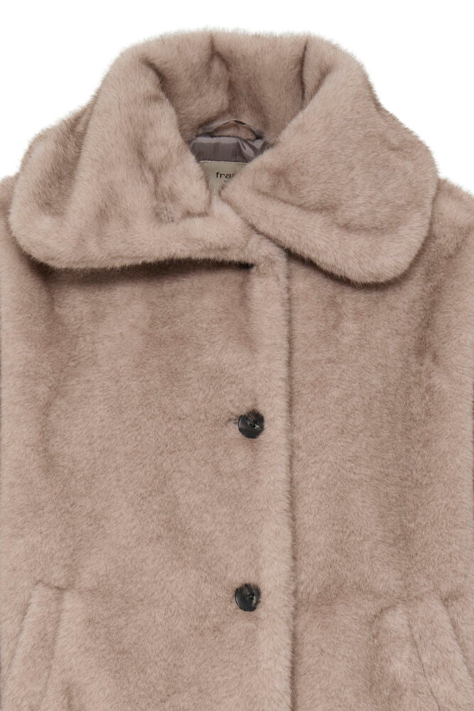Fransa Doris Short Fur Jacket In Beige Driftwood or chocolate brown 20618549