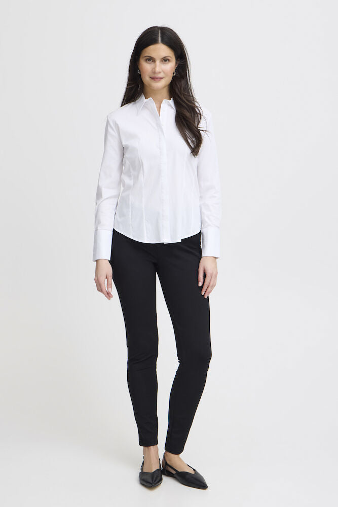 Fransa Pure White Cotton Shirt Tailored Fit