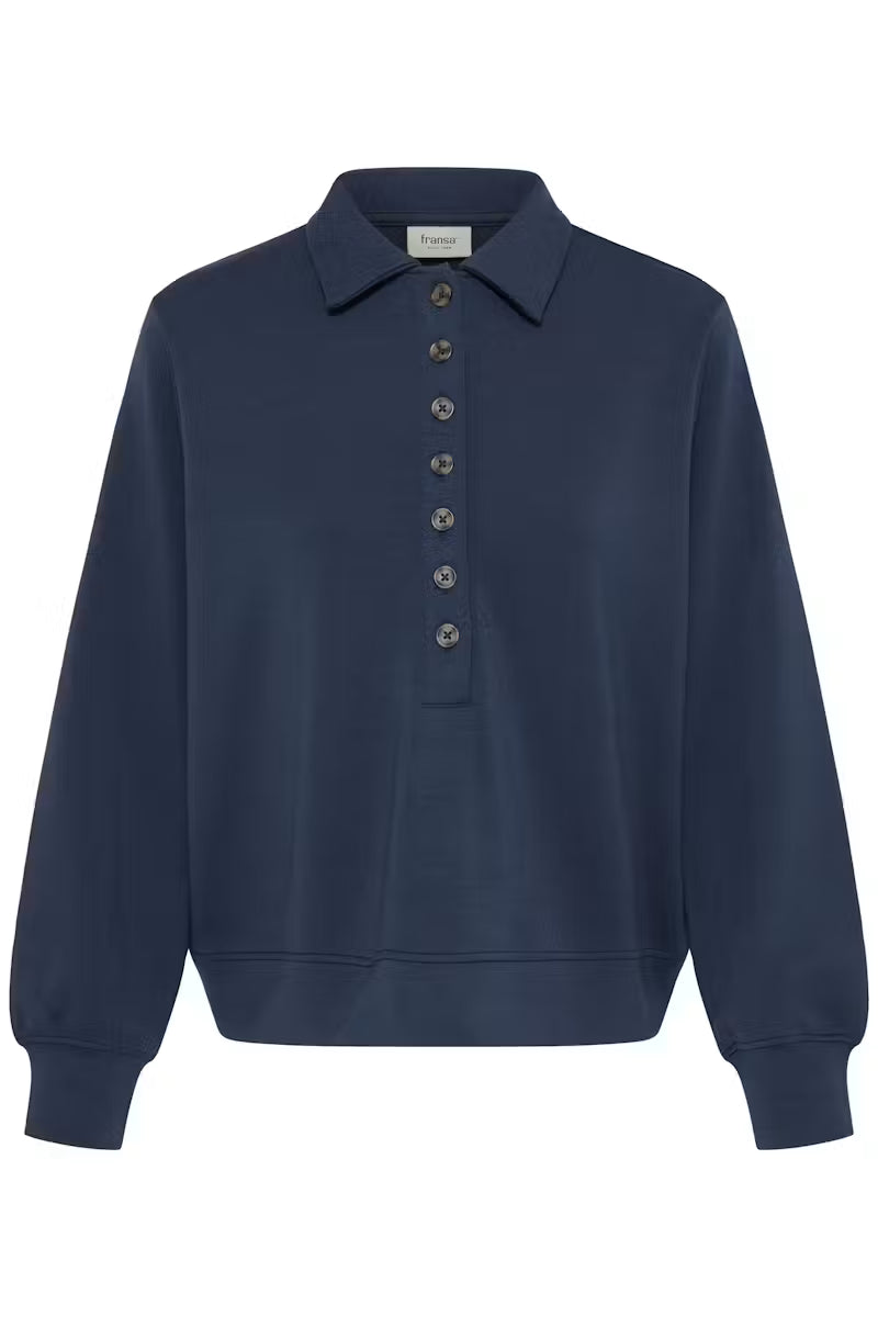 Fransa Button up sweatshirt with collar 20618036