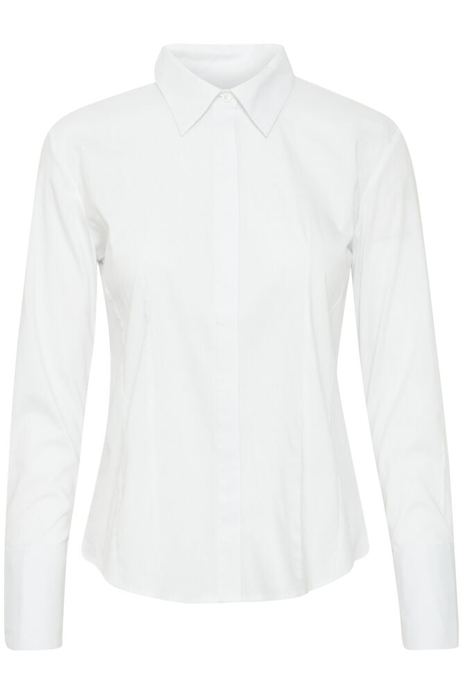 Fransa Pure White Cotton Shirt Tailored Fit