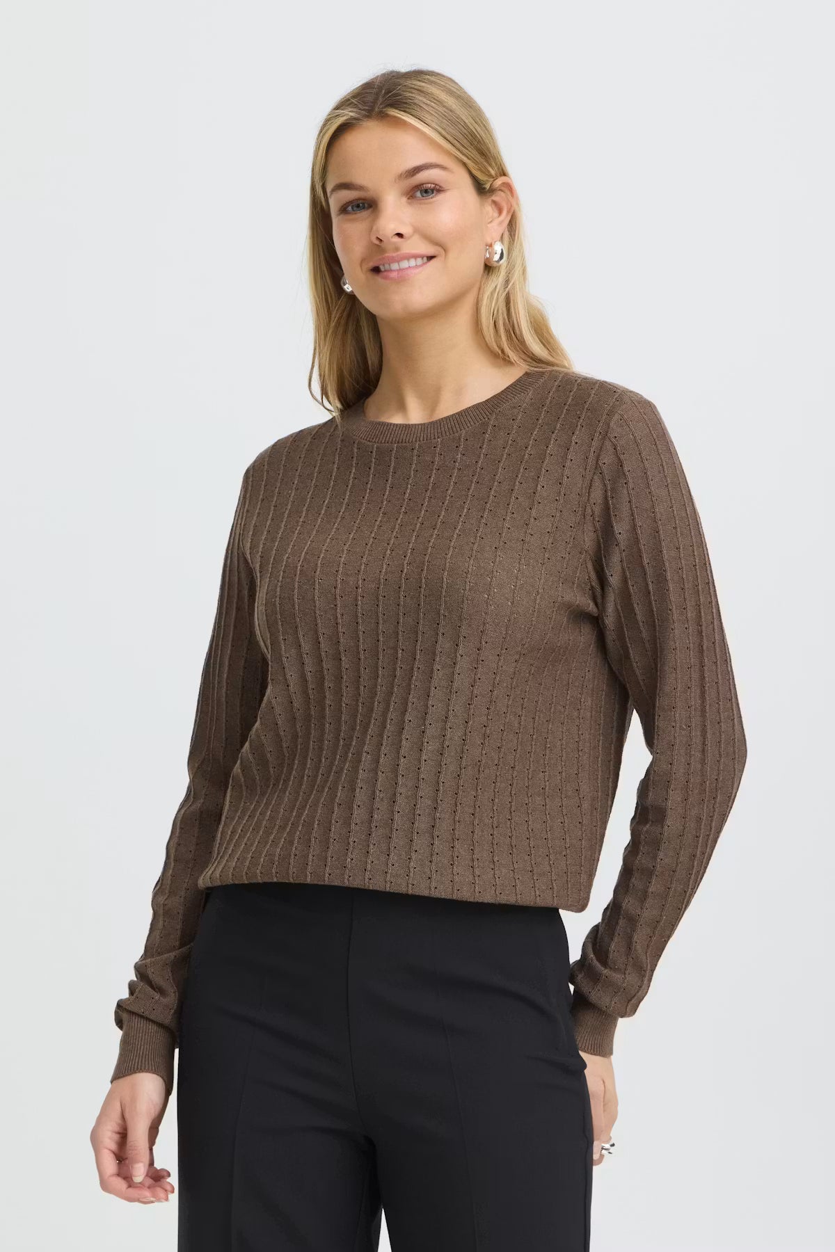 Fransa Cotton pointelle knit sweater 20618013