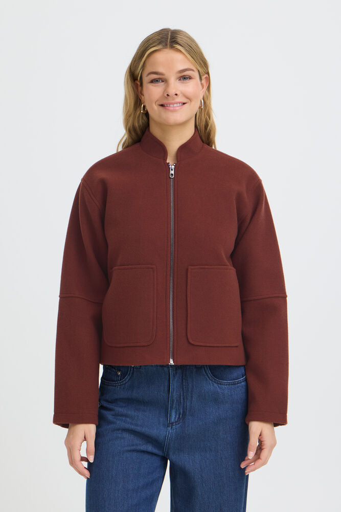 Fransa Jacket with Full Zip and Pockets in Rum Raisin 20618147