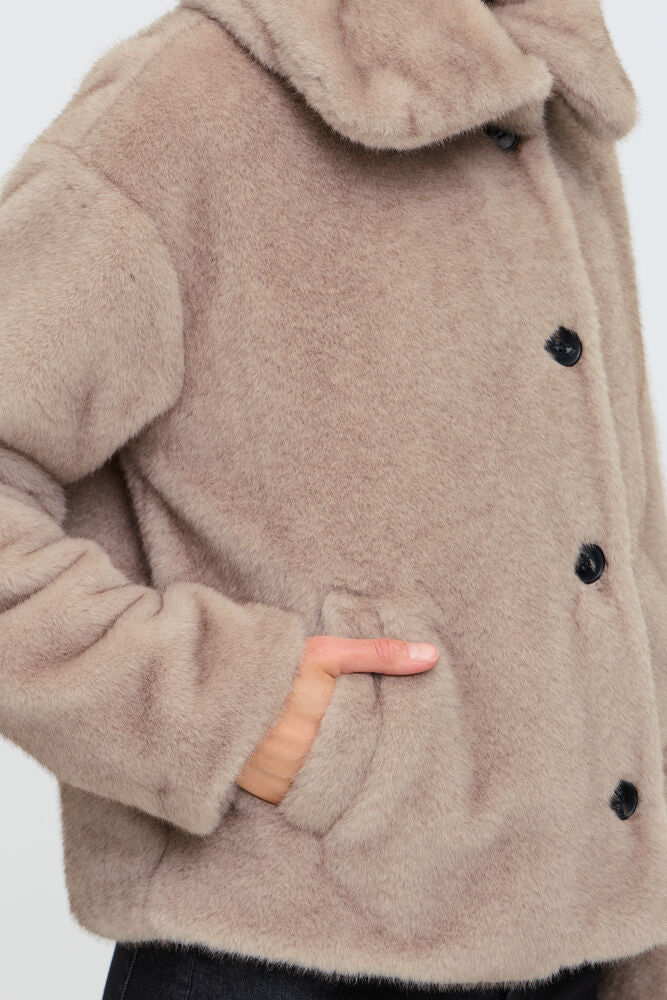 Fransa Doris Short Fur Jacket In Beige Driftwood or chocolate brown 20618549