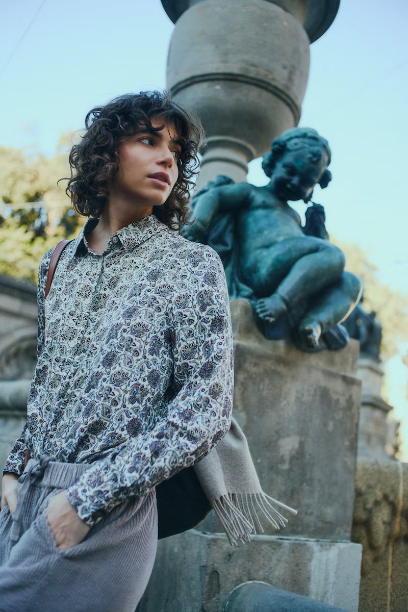 Fransa Paisley print blouse with collar and long sleeve 20617072