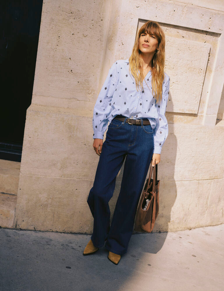 Byoung Cotton Chambray blue shirt with java embroidery 20819184