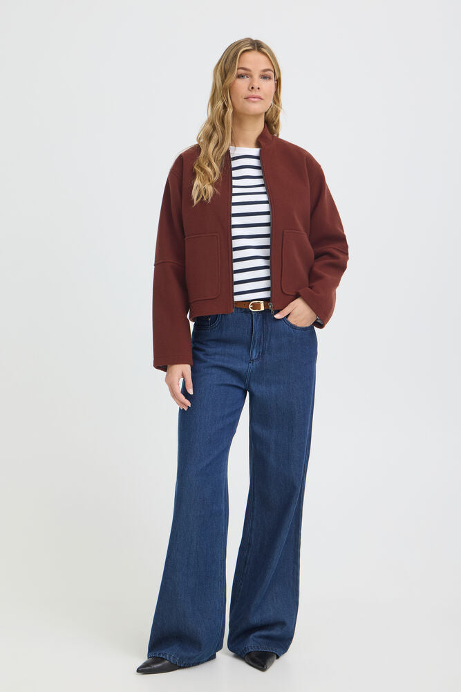 Fransa Jacket with Full Zip and Pockets in Rum Raisin 20618147