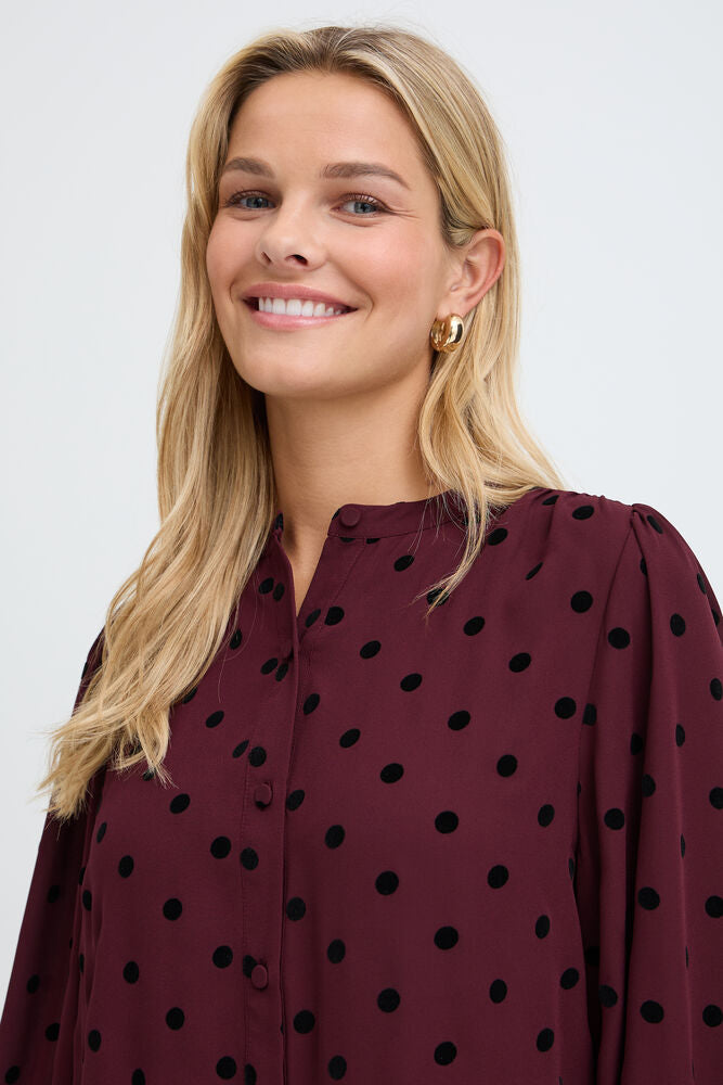 Fransa Long Sleeve Blouse in Port Royale with black Polka Dot with20618461