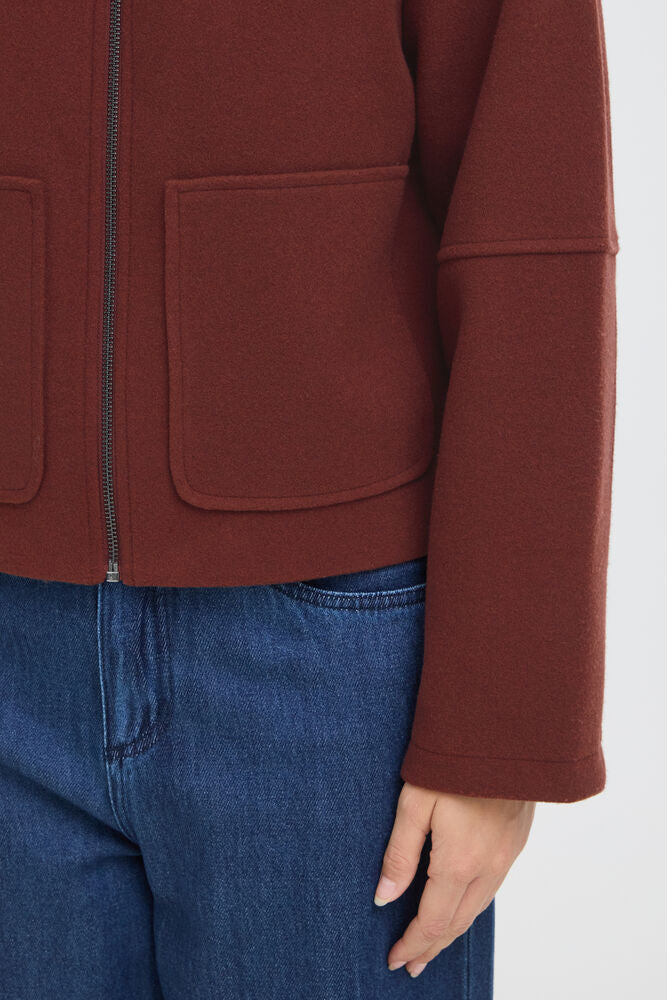 Fransa Jacket with Full Zip and Pockets in Rum Raisin 20618147
