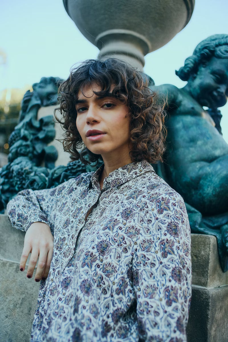 Fransa Paisley print blouse with collar and long sleeve 20617072