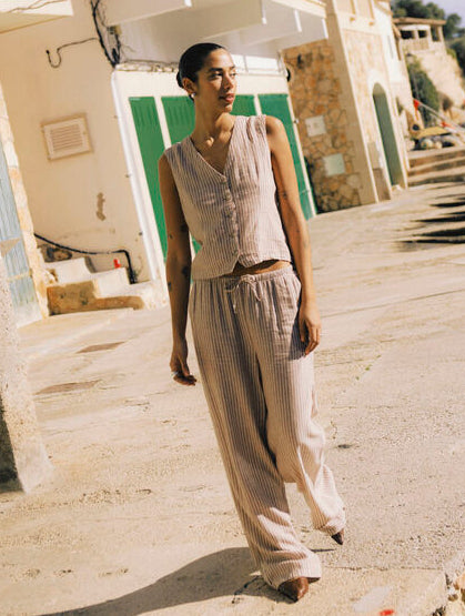 Byoung Linen Blend Waistcoat in Woodsmoke Stripe 20818821 1