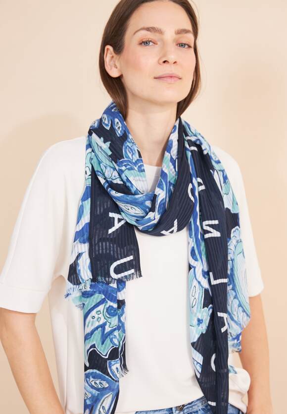 Street One long cotton scarf in blue print 572405