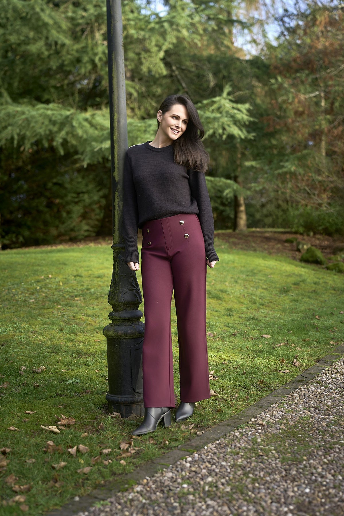 Pinns Wide Leg Ponte Trousers with Button Detail | 610T