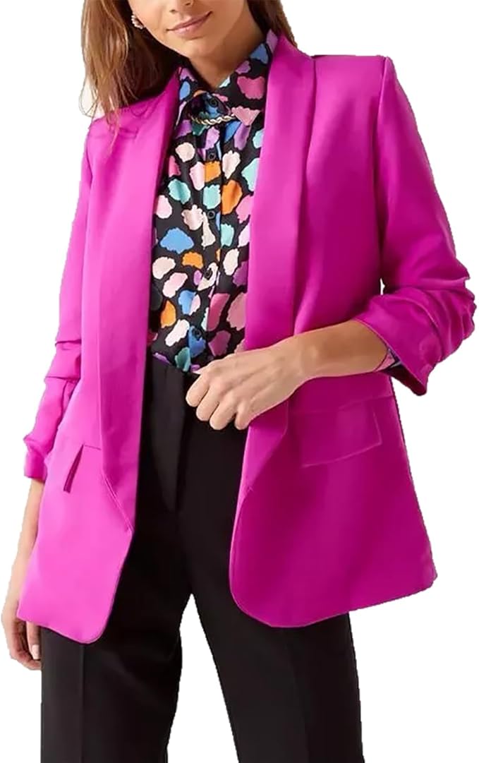 Marc Angelo Ruched Sleeve Open Blazer in Magenta 6078