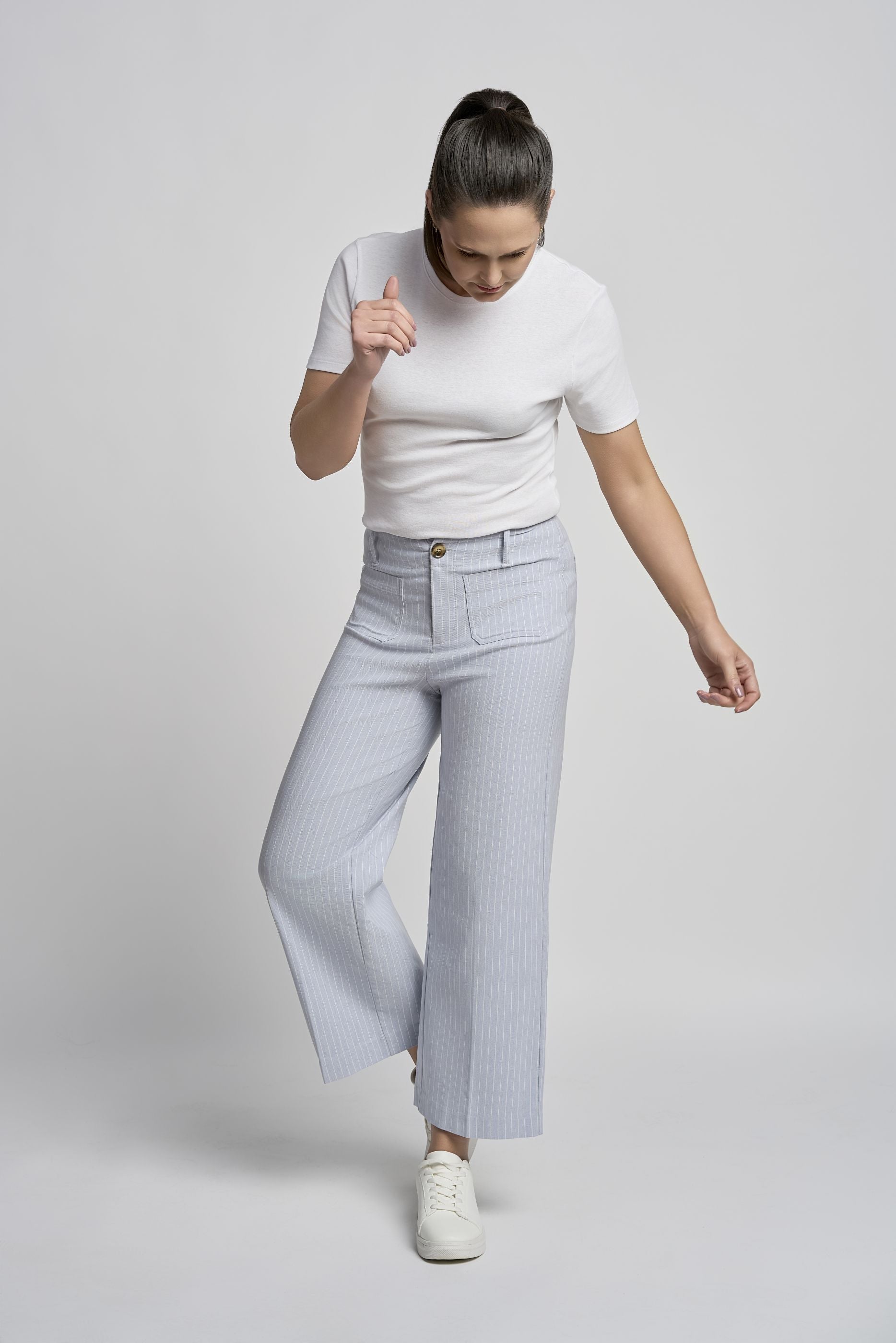 Pinns Wide leg culotte in Blue Pinstripe 640C