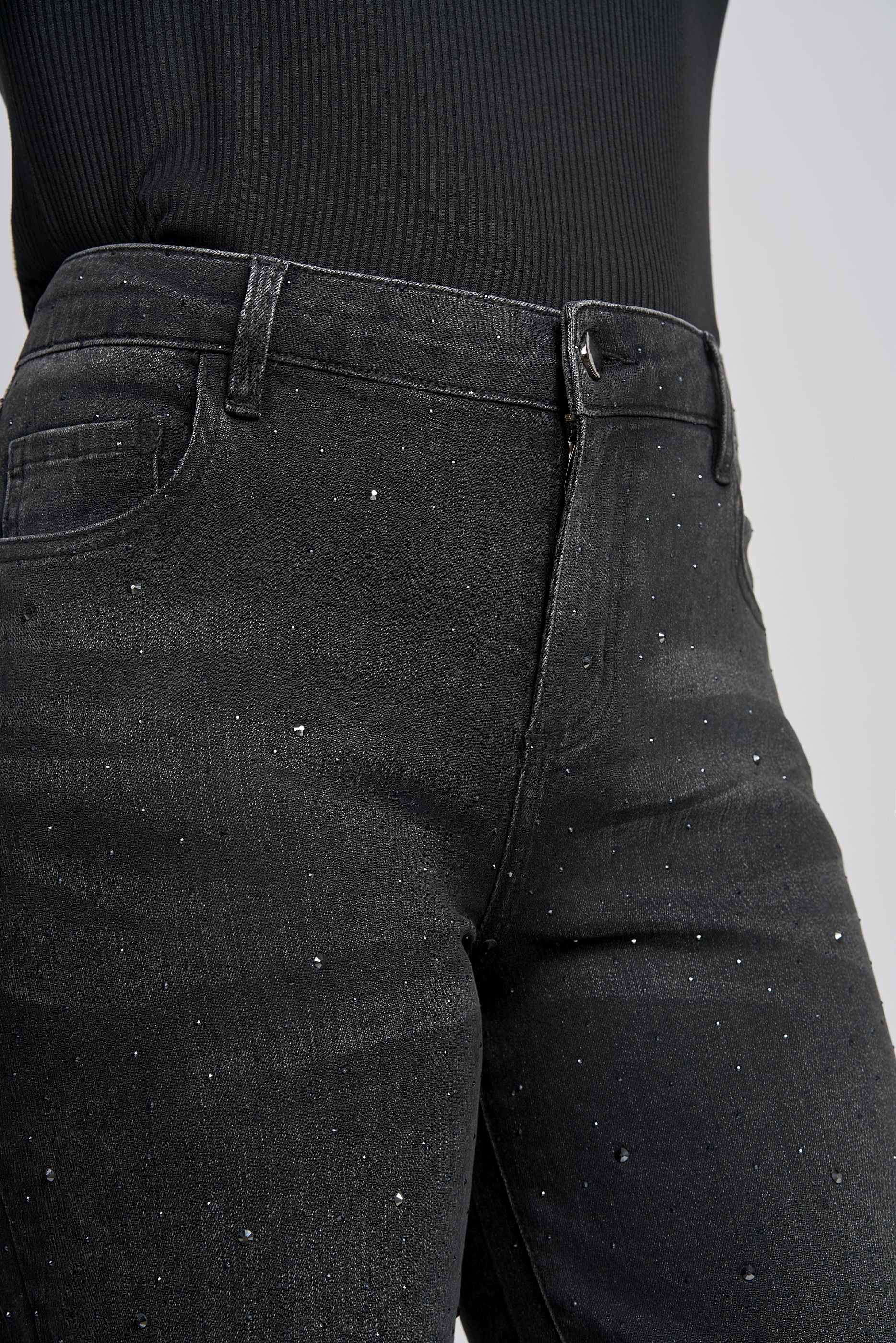 Pinns Wide leg denim jeans with Rhinestone Detail 711T