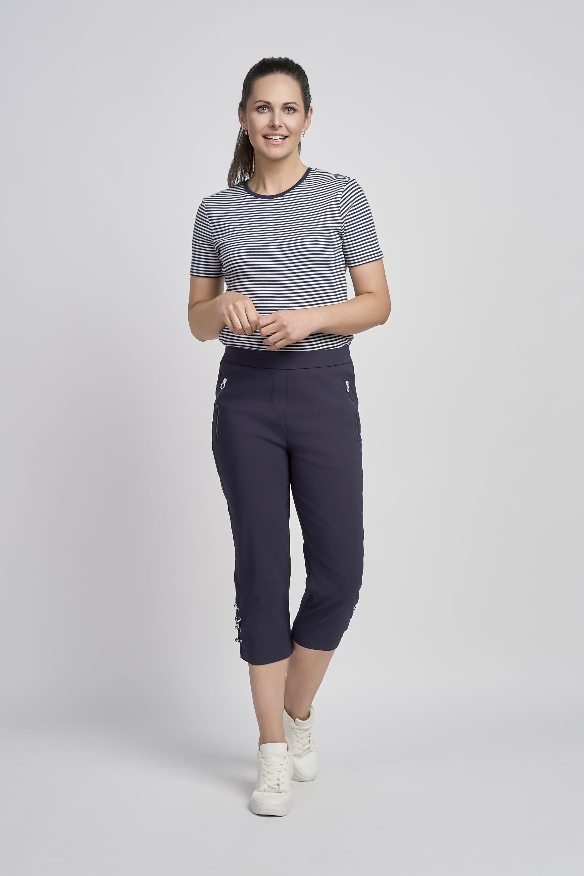 Pinns Bengaline Crop Trousers with Zip pockets and Hem Detail 724C