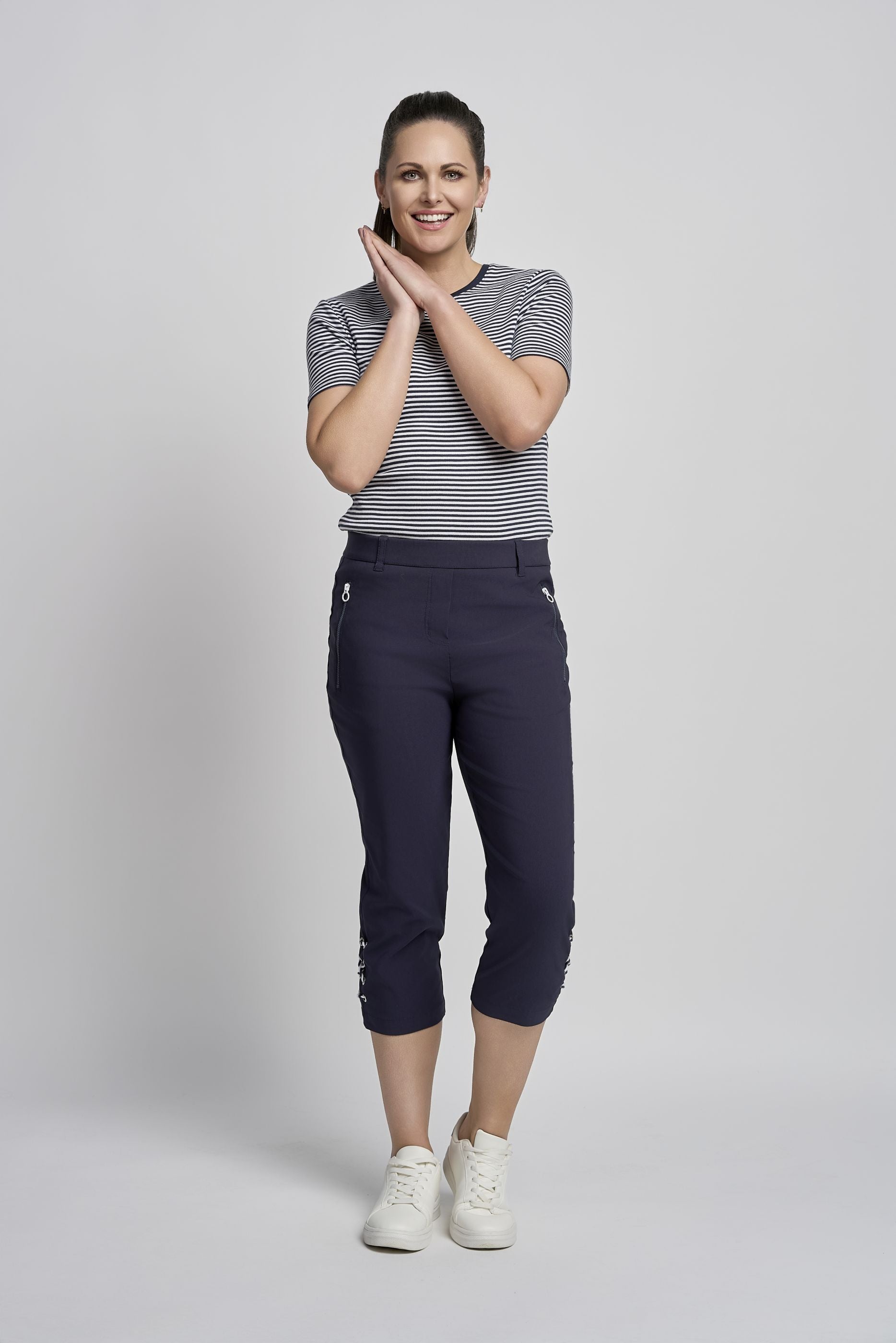 Pinns Bengaline Crop Trousers with Zip pockets and Hem Detail 724C