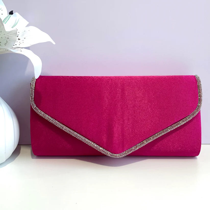 Satin Clutch Bag with long chain strap