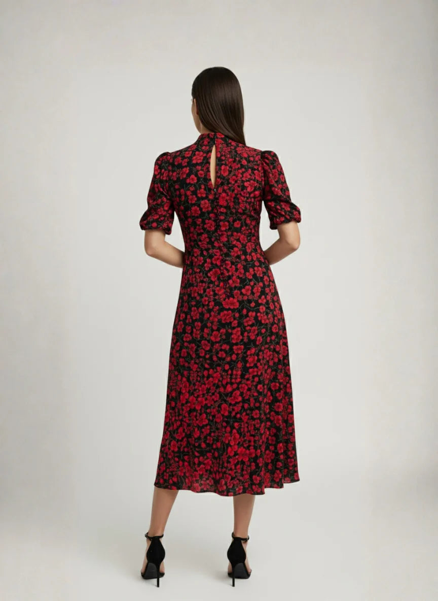 Marc Angelo Red Floral Print Jersey Midi Dress Ma81344